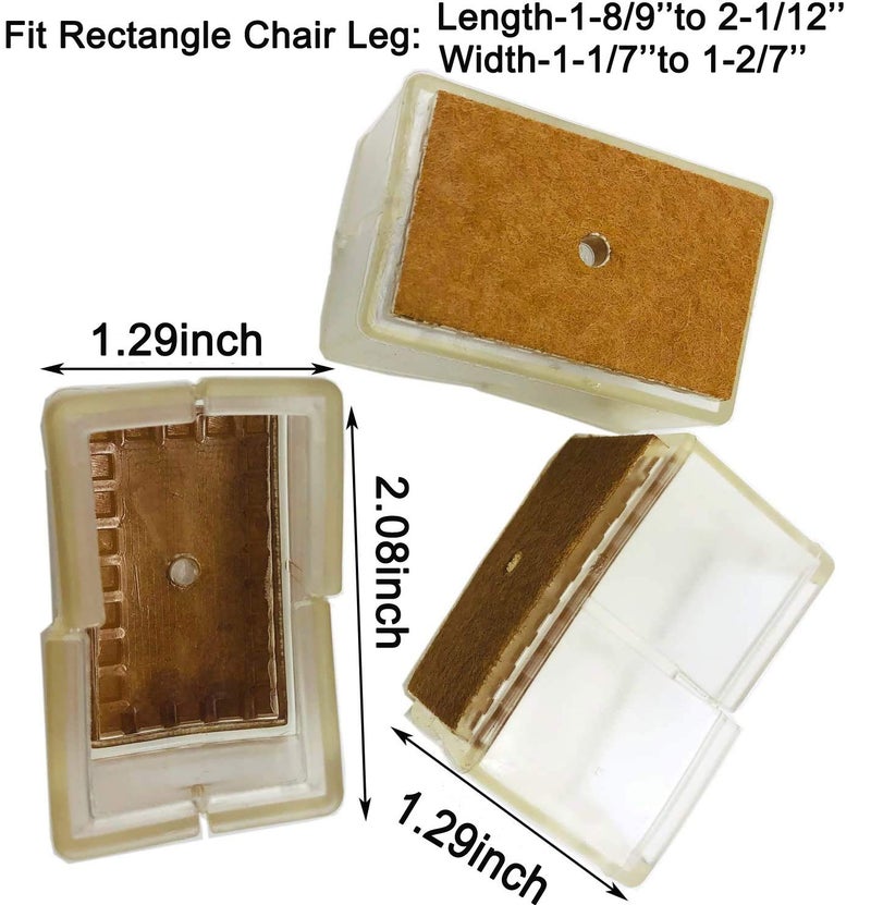 Maydahui 16 PCS Rectangle Chair Leg Floors Protector Silicone with Felt Furniture Pads Table Feet Caps Indoors Outdoors Fit Length 1-8/9 to 2-1/12 Inch ï¼ˆ48-53 mmï¼‰,Width 1-1/7to 1-2/7 Inch ï¼ˆ29-33 mmï¼‰ - Image 2